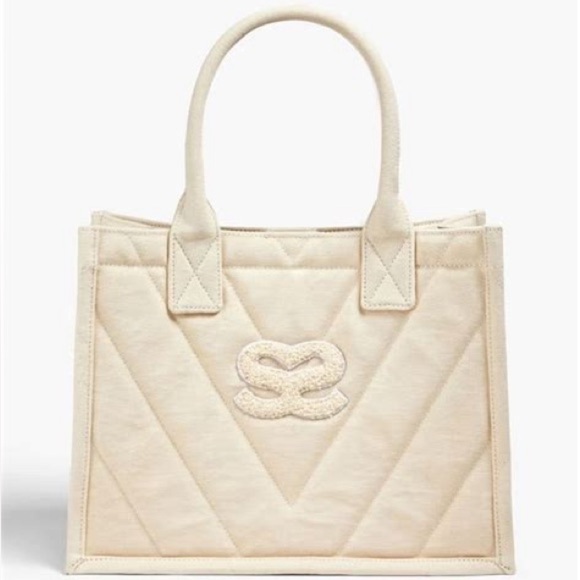 New Sandro Kasbah Quilted Tote Bag –Ecru Light Beige off white Canvas Structured - Picture 1 of 8